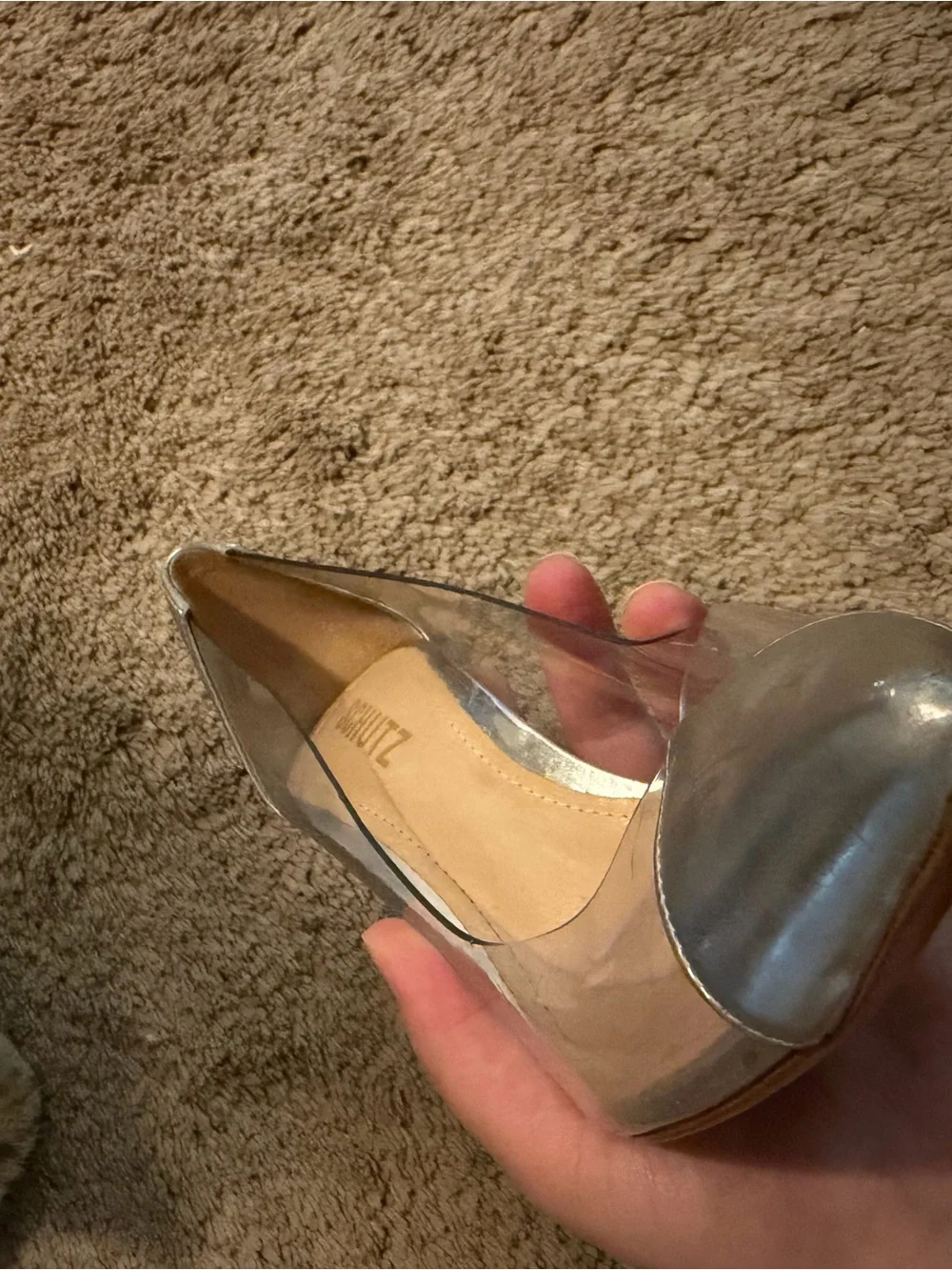 SCHUTZ Silver Pointed-Toe Pumps with Clear Panels